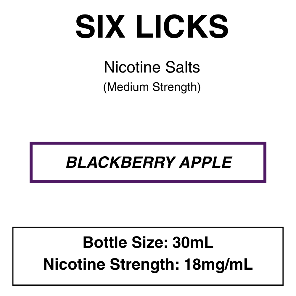 Six Licks_18mg_Blackberry Apple Six Licks - NicSalt - 30ml - 18mg/ml Nicotine (35mg/ml Nicotine Salt) - Image 4