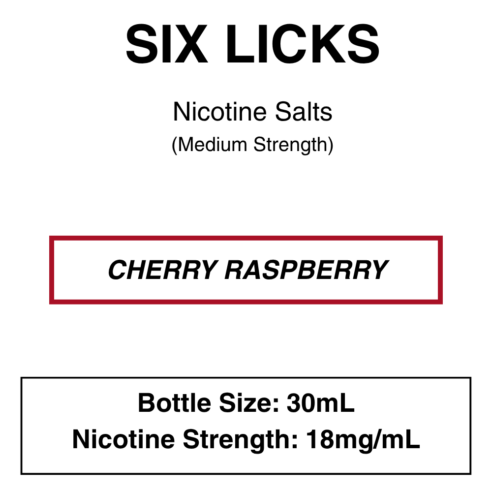 Six Licks_18mg_Cherry Raspberry Six Licks - NicSalt - 30ml - 18mg/ml Nicotine (35mg/ml Nicotine Salt) - Image 7