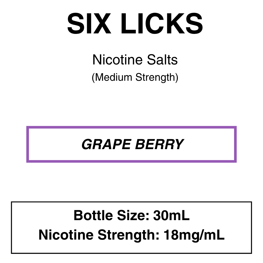 Six Licks_18mg_Grape Berry Six Licks - NicSalt - 30ml - 18mg/ml Nicotine (35mg/ml Nicotine Salt) - Image 8