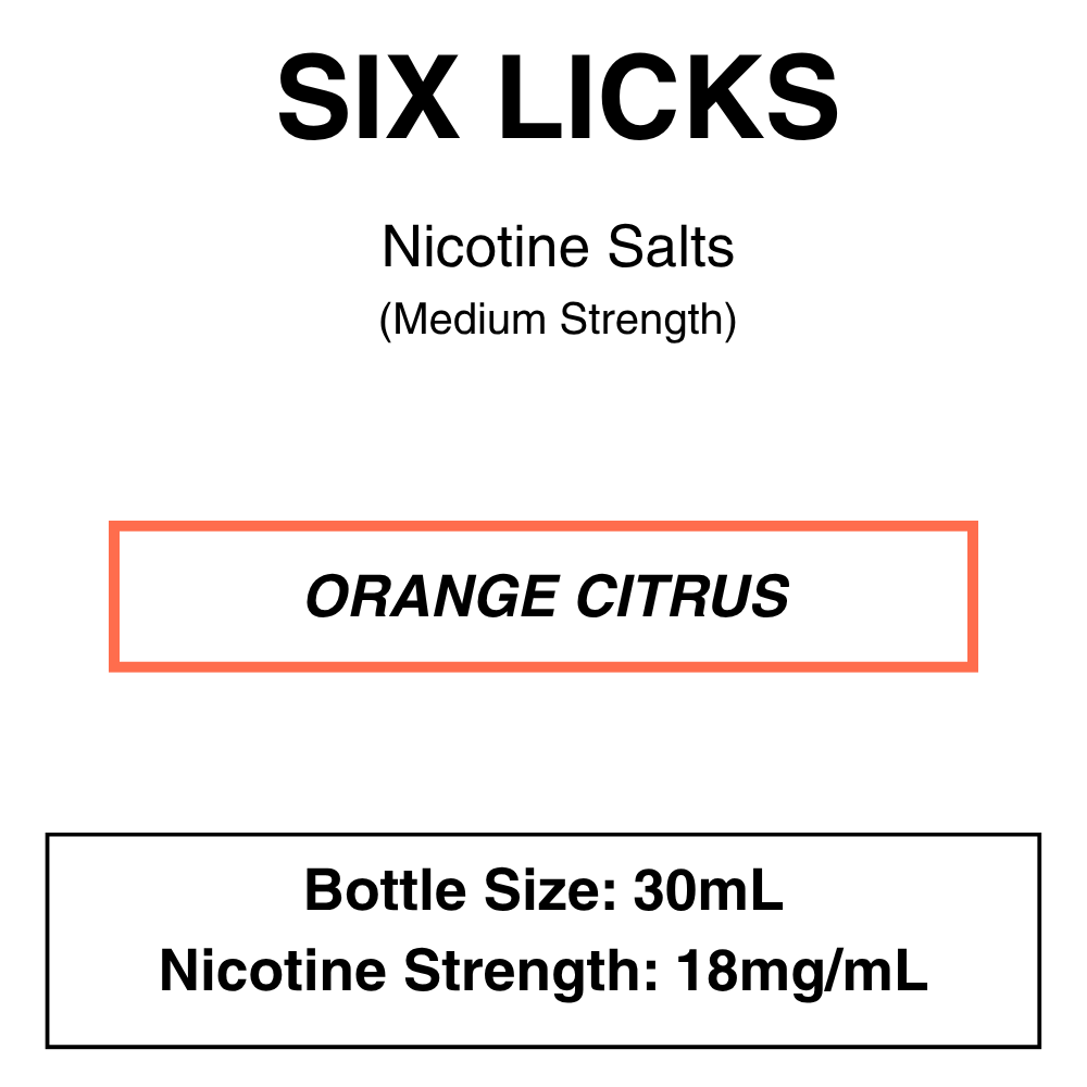 Six Licks_18mg_Orange Citrus Six Licks - NicSalt - 30ml - 18mg/ml Nicotine (35mg/ml Nicotine Salt) - Image 9