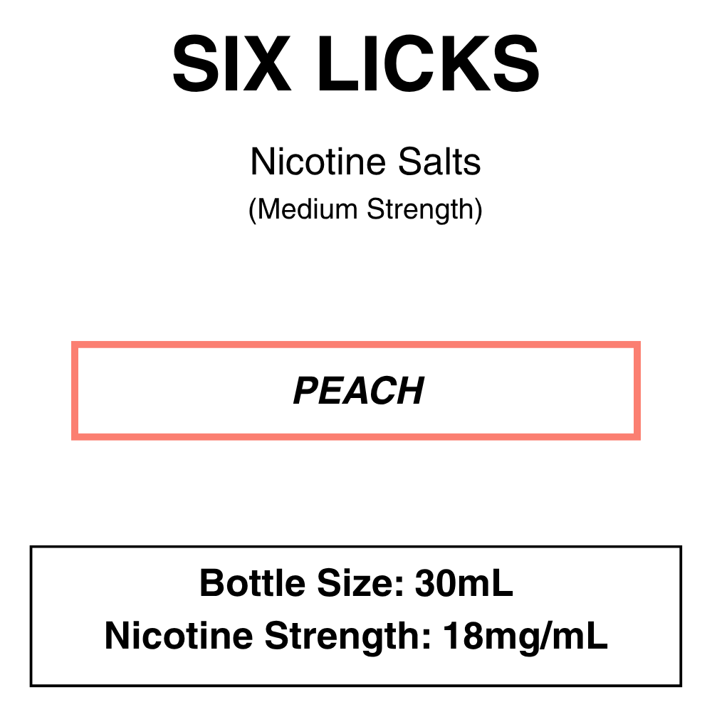 Six Licks_18mg_Peach Six Licks - NicSalt - 30ml - 18mg/ml Nicotine (35mg/ml Nicotine Salt) - Image 10