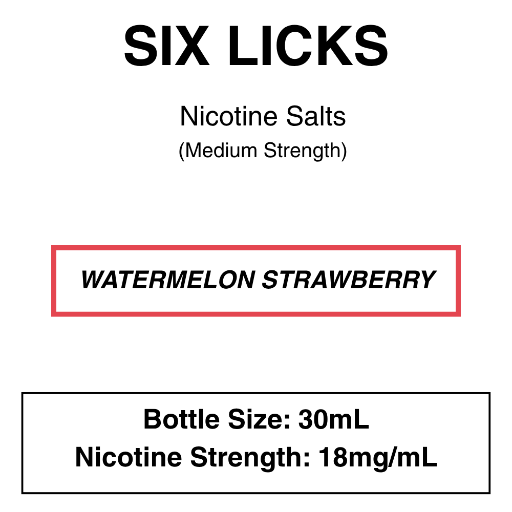 _Six Licks_18mg_Watermelon Strawberry Six Licks - NicSalt - 30ml - 18mg/ml Nicotine (35mg/ml Nicotine Salt) - Image 3