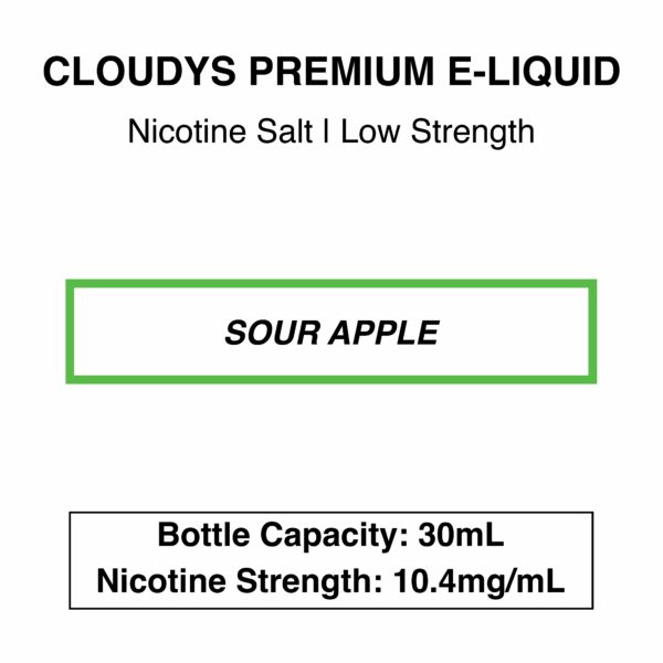 Sour Apple - Cloudys Premium E-Liquid- Nic Salt 30ml - Image 2