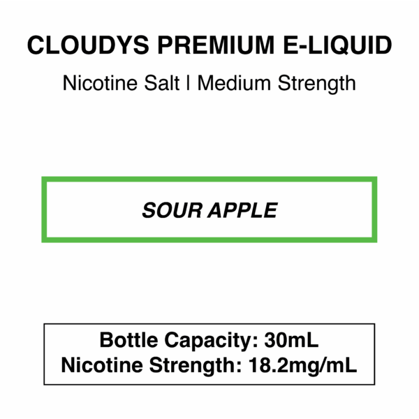 Sour Apple - Cloudys Premium E-Liquid- Nic Salt 30ml - Image 3