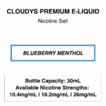 Blueberry Menthol - Cloudys Premium E- Liquid Nic Salt 30 ml