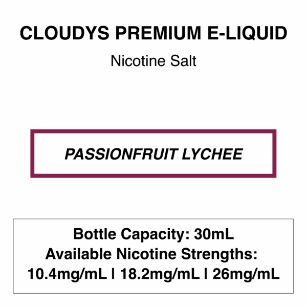 Passionfruit Lychee - Cloudys Premium E- Liquid Nic Salt 30 ml - Image 1