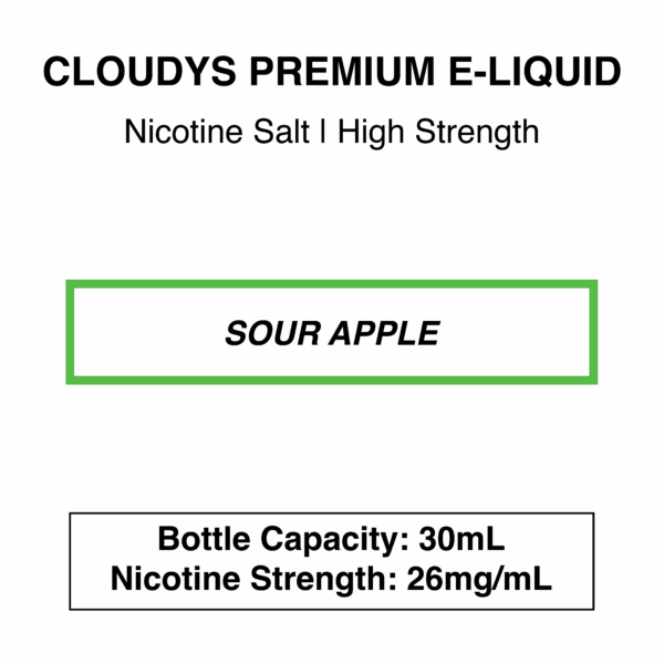 Sour Apple - Cloudys Premium E-Liquid- Nic Salt 30ml - Image 4