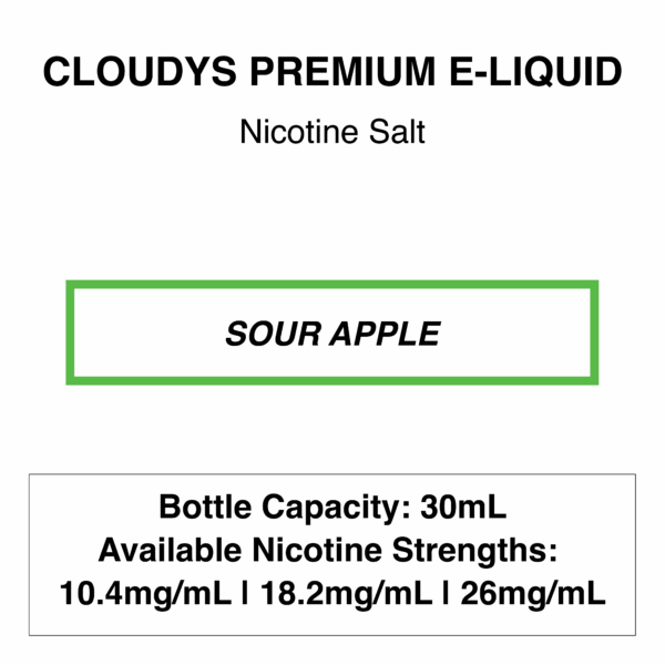 Sour Apple - Cloudys Premium E-Liquid- Nic Salt 30ml - Image 1