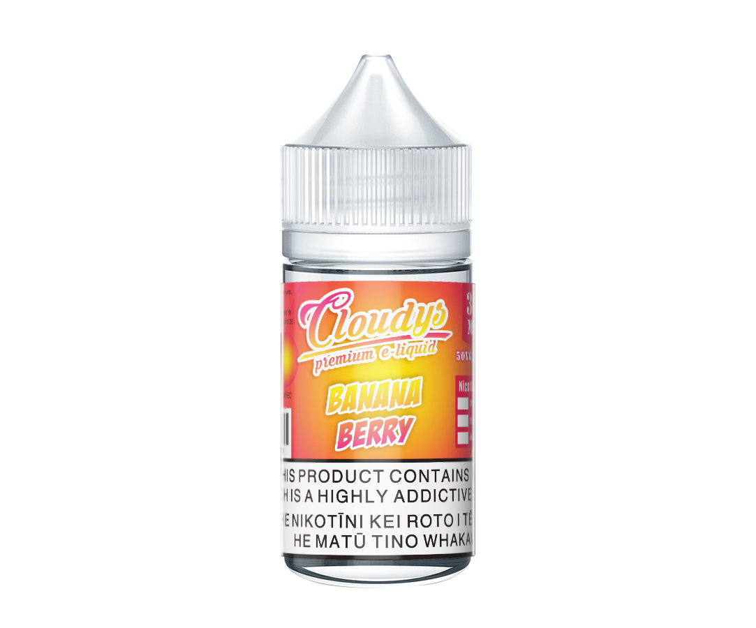 Banana Berry Cloudys Premium E Liquid Nic Salt 30 ml Vapeys NZ