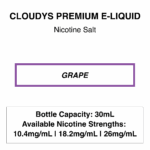 Grape - Cloudys Premium E- Liquid Nic Salt 30 ml