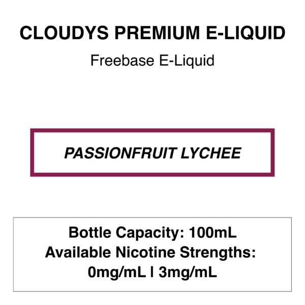 Passionfruit Lychee - Cloudys Premium E- Liquid Nic Freebase 100ml - Image 1