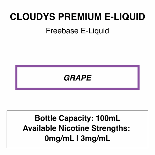 Grape - Cloudys Premium E- Liquid Nic Freebase 60 ml/100ml - Image 1