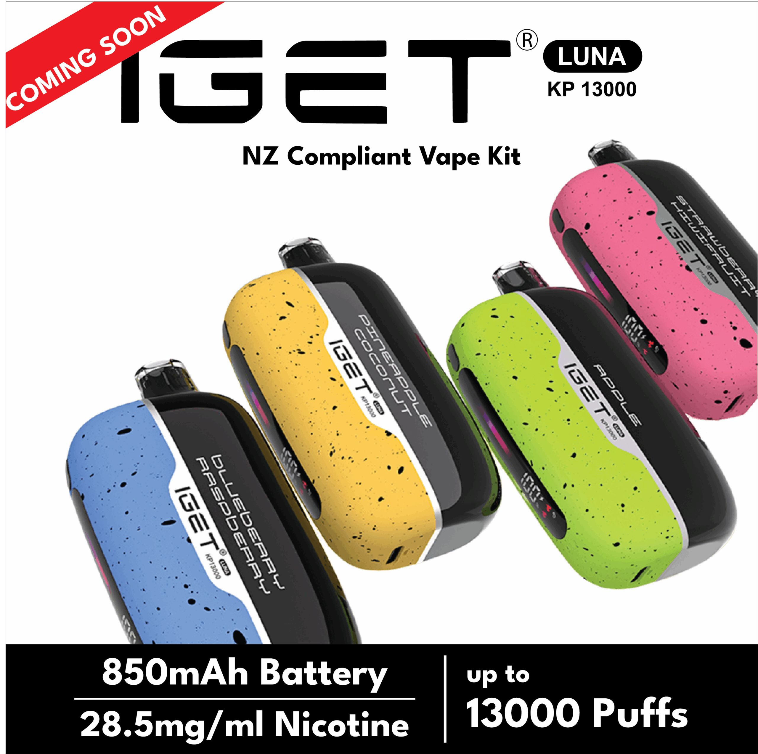 IGET - Luna KP 13000 - Rechargeable Vape Kit - up to 13000 Puffs - Vapeys NZ  - Fast Shipping | Premium Vape Stores