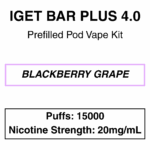 IGET - Bar Plus 4.0 - Prefilled Vape Kit - 20mg/mL Nicotine - 15000 Puffs - Image 3
