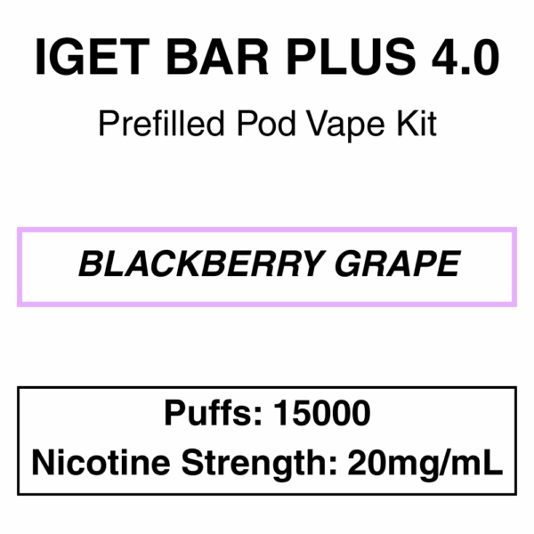IGET - Bar Plus 4.0 - Prefilled Vape Kit - 20mg/mL Nicotine - 15000 Puffs - Image 3
