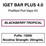 IGET - Bar Plus 4.0 - Prefilled Vape Kit - 20mg/mL Nicotine - 15000 Puffs - Image 4