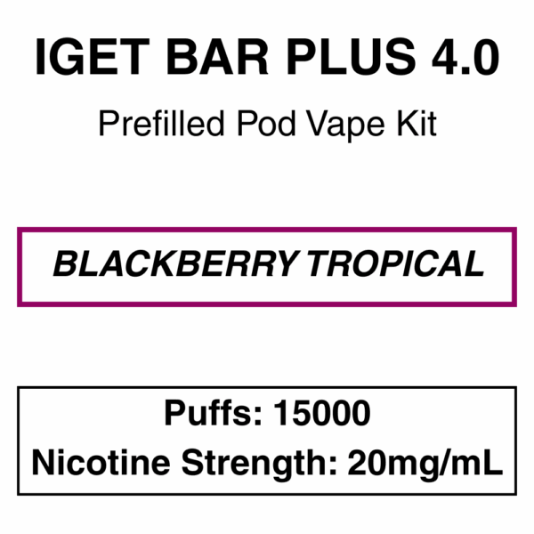 IGET - Bar Plus 4.0 - Prefilled Vape Kit - 20mg/mL Nicotine - 15000 Puffs - Image 4
