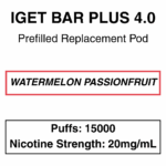 IGET - Bar Plus 4.0 - Prefilled Replacement Pod - 20mg/mL Nicotine - 15000 Puffs - Image 2