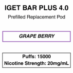 IGET - Bar Plus 4.0 - Prefilled Replacement Pod - 20mg/mL Nicotine - 15000 Puffs - Image 8