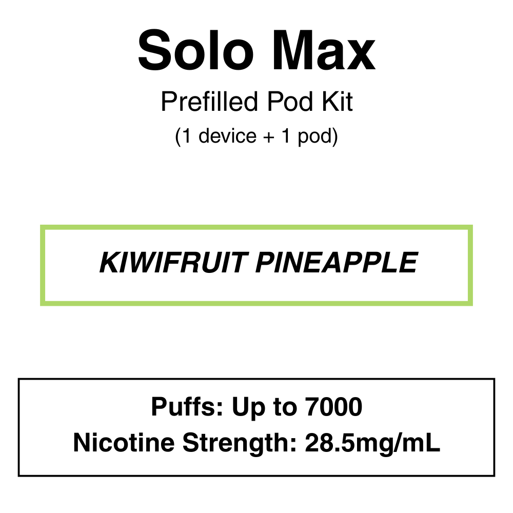 Solo max_Kit_KIWIPINEAPPLE Solo Max - Closed Pod Vape Kit - 28.5mg/ml Nicotine - 7000 Puffs - Image 6
