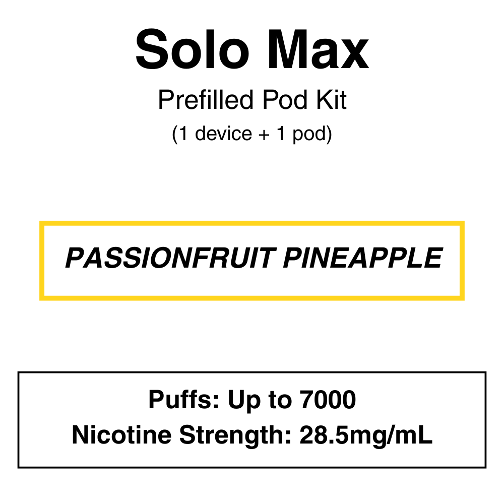 Solo max_Kit_PAASIONPINEAPPLE Solo Max - Closed Pod Vape Kit - 28.5mg/ml Nicotine - 7000 Puffs - Image 7