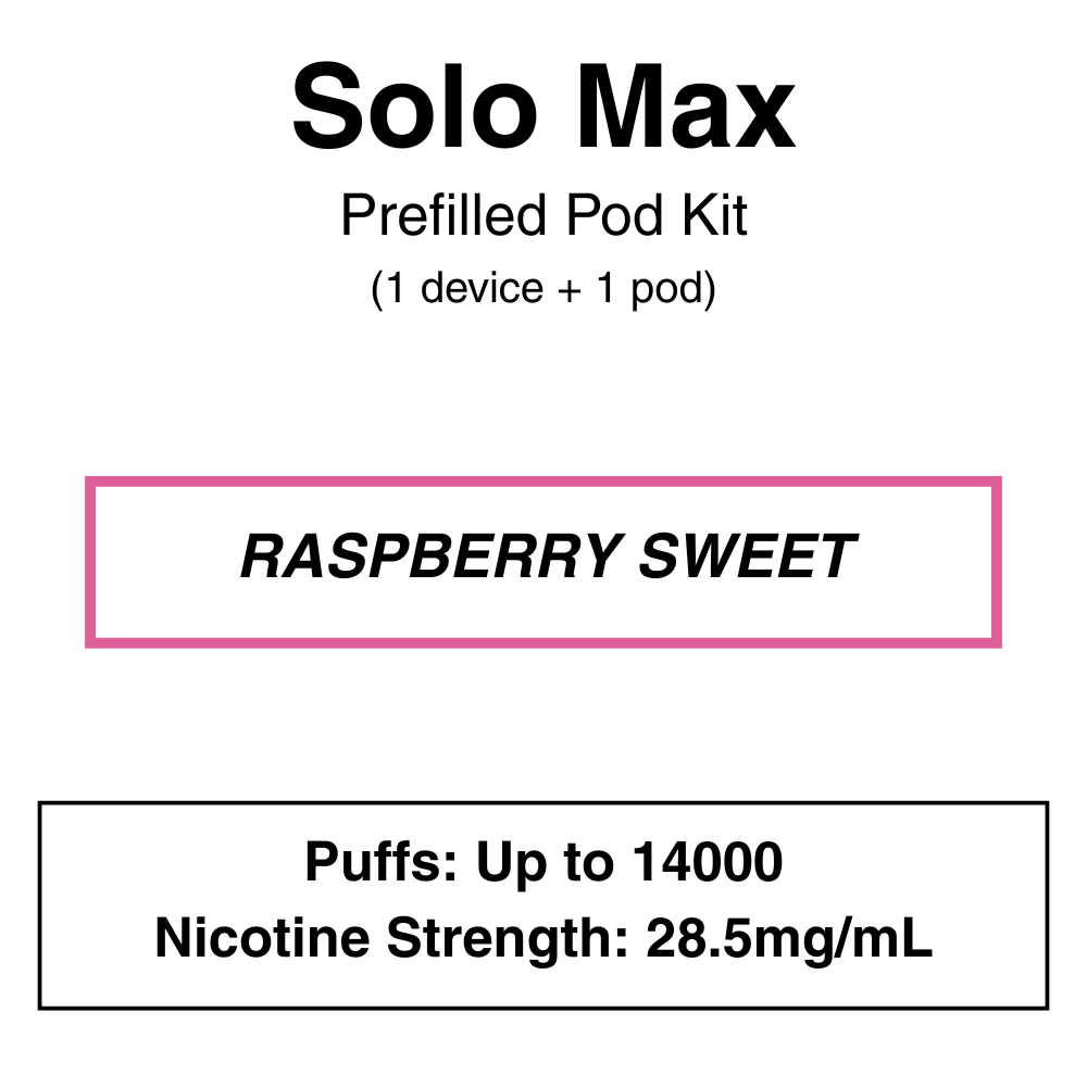 Solo max_Kit_RASPBERRYSWEET Solo Max - Closed Pod Vape Kit - 28.5mg/ml Nicotine - 7000 Puffs - Image 8